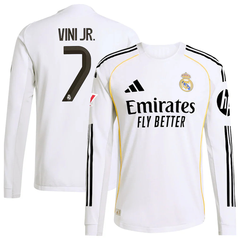 Vini Jr. Real Madrid 2025/26 Home Long Sleeve Jersey - White